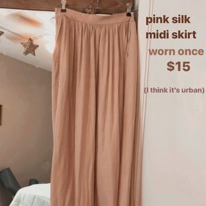 pink silk midi/ full length silk skirt